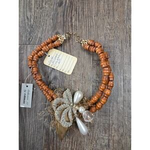 Collection II by Edmar Wooden Bead Double Statement Choker Necklace Ethnic Pearl